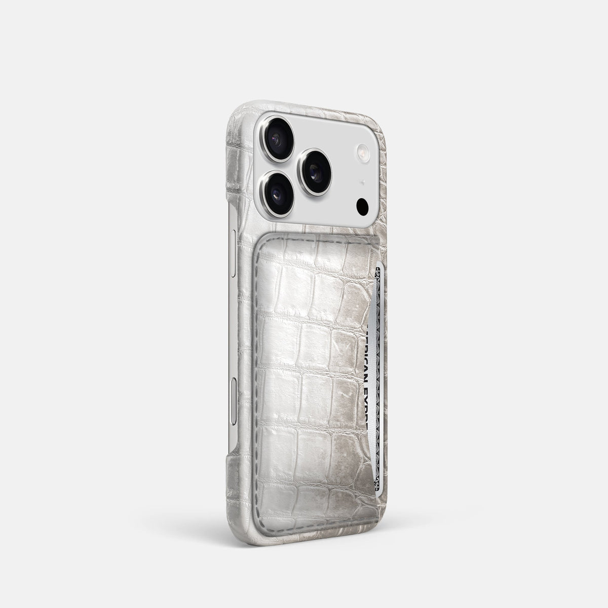Slim Card Case For iPhone 18 Pro In Himalayan Crocodile -2 | Grey