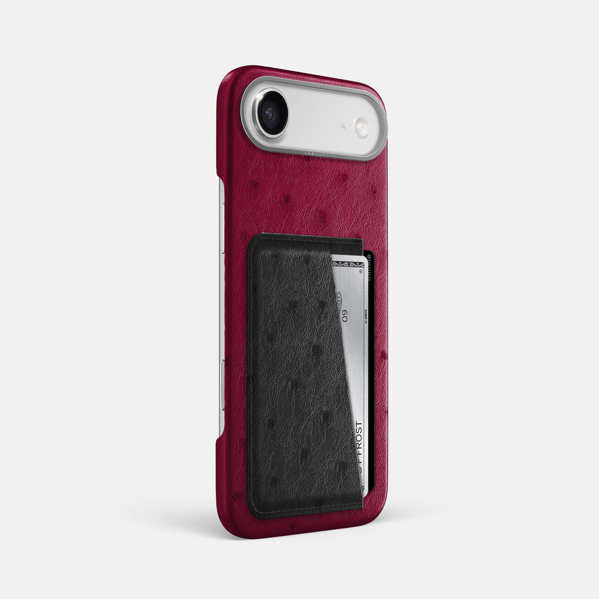 Double Card Case Coloré For iPhone 17 Air In Ostrich -2 | Bordeaux-Steel