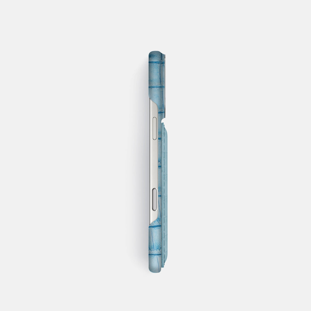 Double Card Case For iPhone 18 Pro In Himalayan Crocodile -3 | Ice-Blue-Steel
