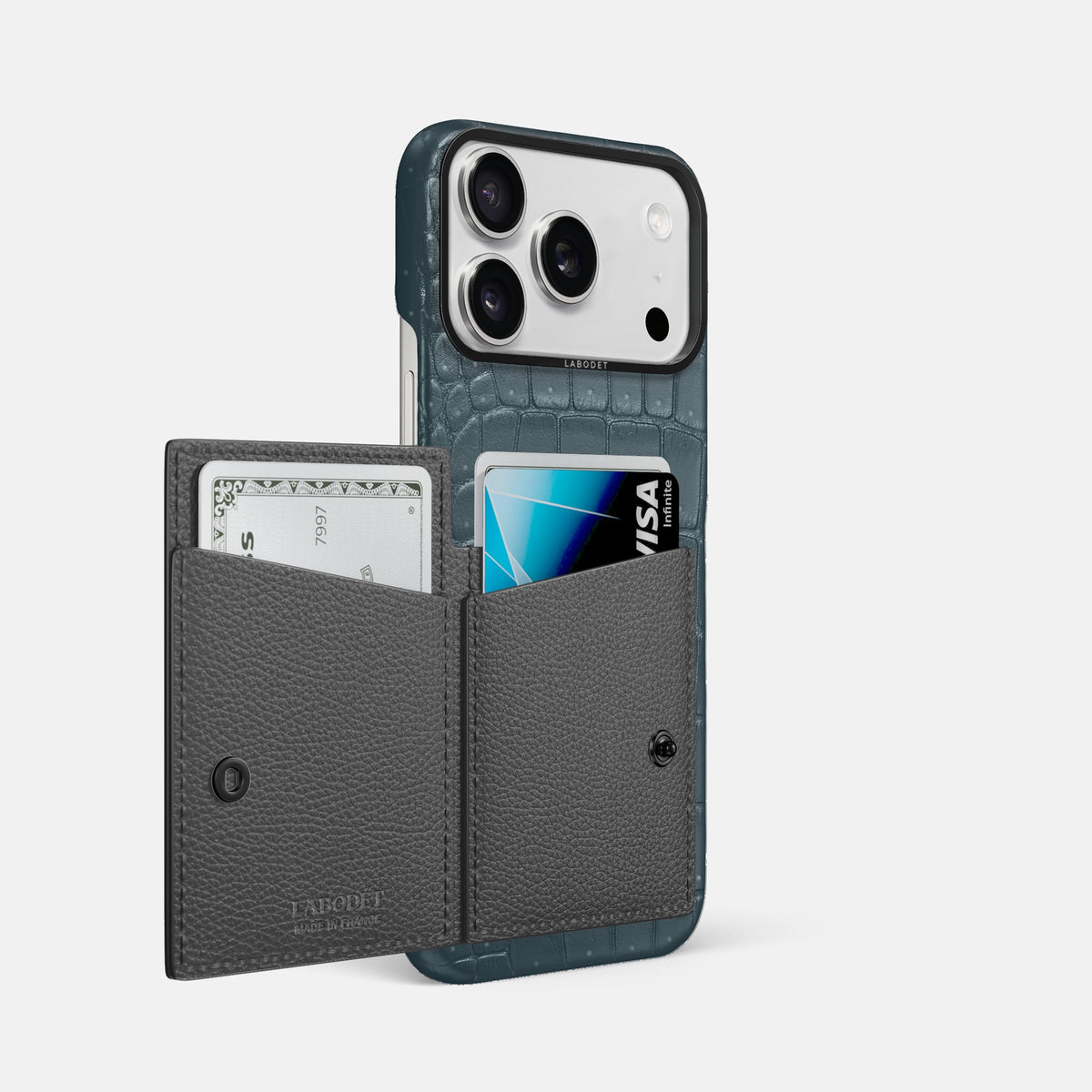 Bi-Fold Case For iPhone 18 Pro Max In Porosus Crocodile -2 | Denim-Black