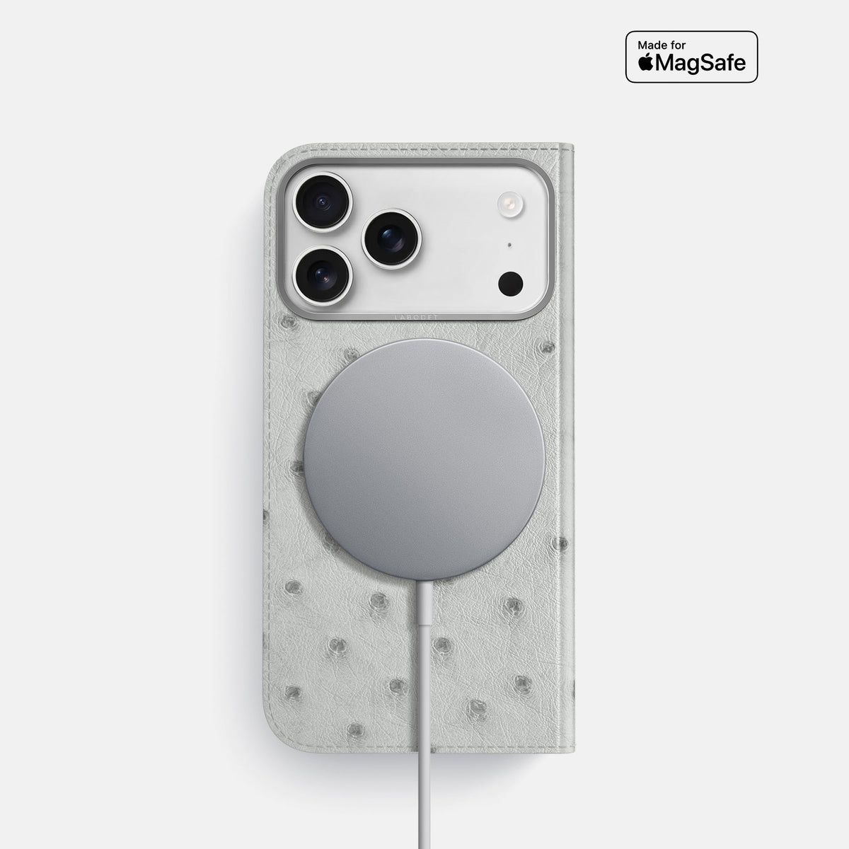 Folio Case For iPhone 18 Pro In Ostrich -3 | White-Steel