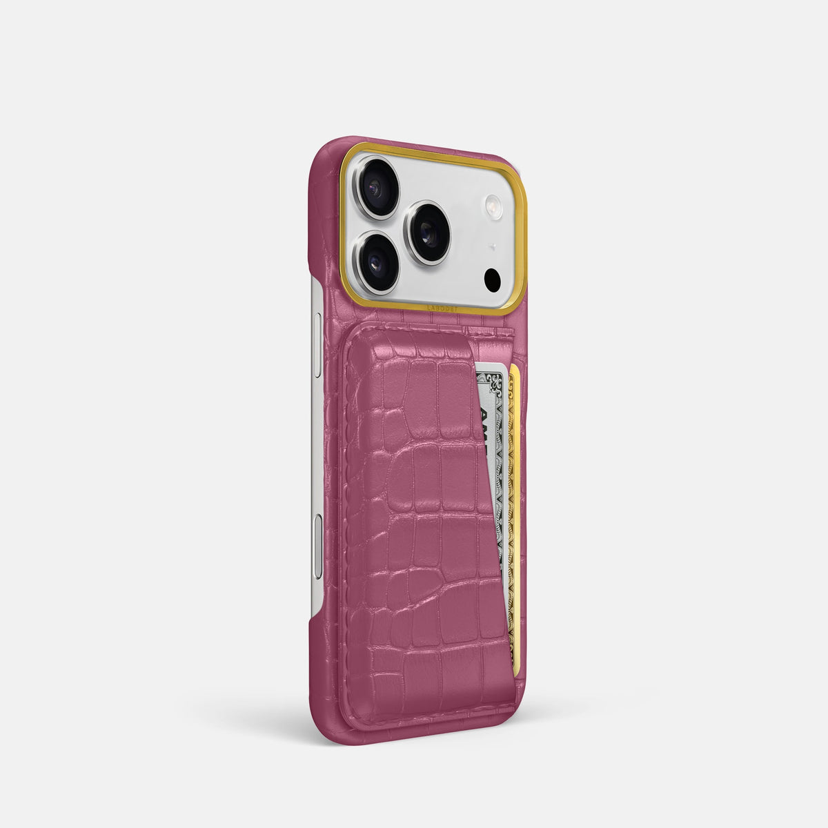 Double Card Case For iPhone 18 Pro In Alligator -2 | Pink-Lagoon-Gold