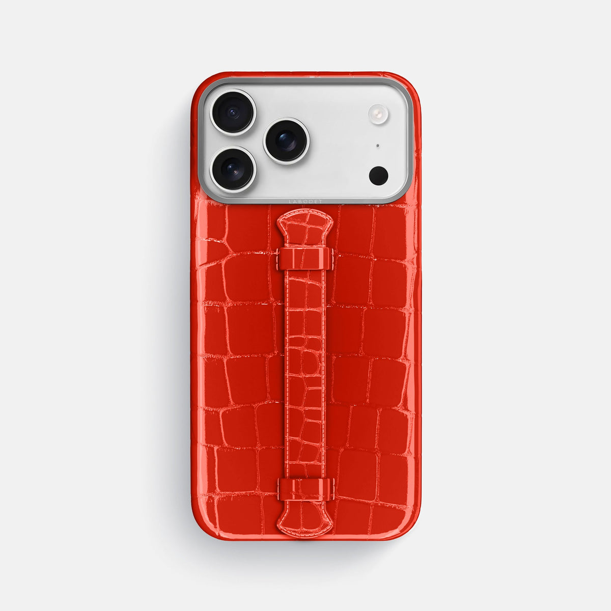 Center Handle For iPhone 18 Pro Max In Shiny Alligator -1 | Coral-Orange-Steel
