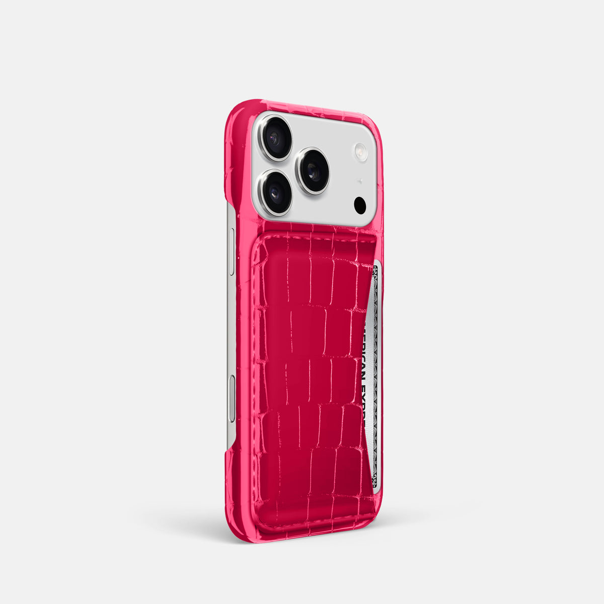 Slim Card Case For iPhone 17 Pro In Shiny Alligator -2 | Pink-Panther