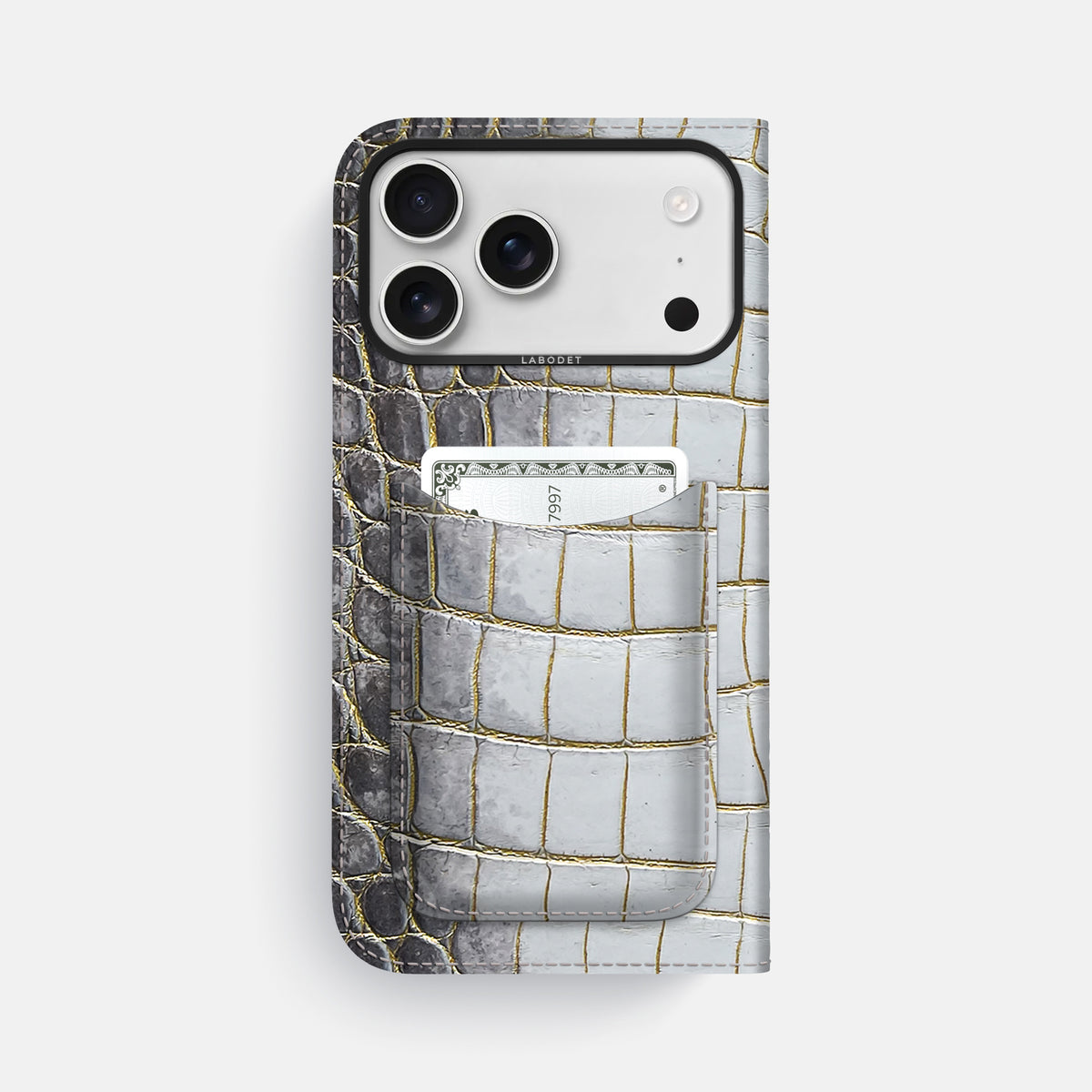 Folio Case with Card For iPhone 17 Pro Max In Himalayan Crocodile -3 | Gold-Black