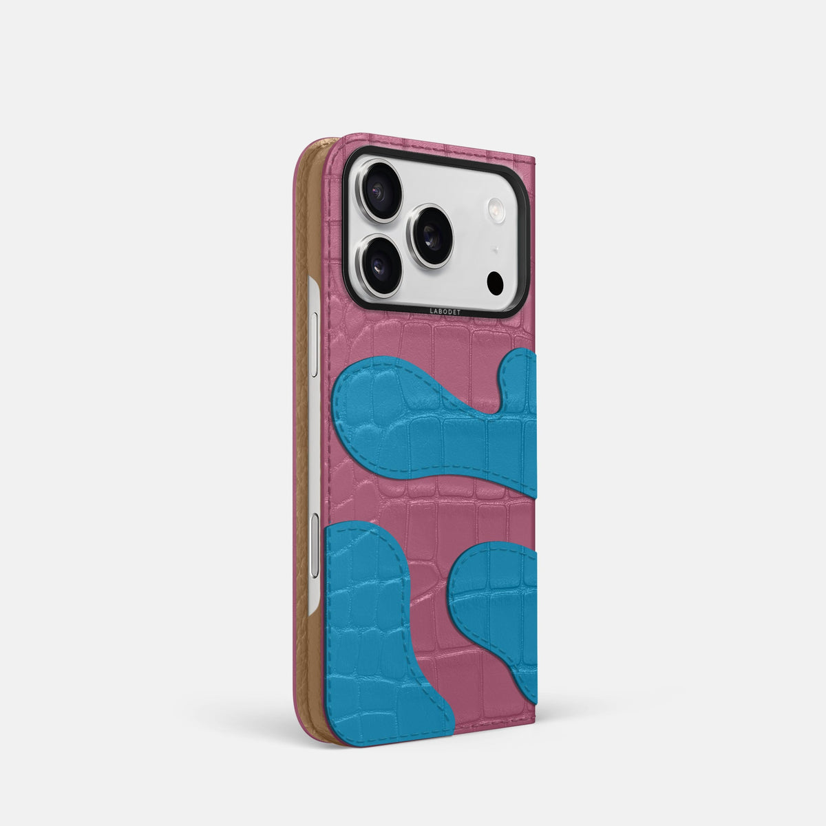 Camouflage Folio For iPhone 18 Pro In Alligator -1 | Pink-Lagoon-Black