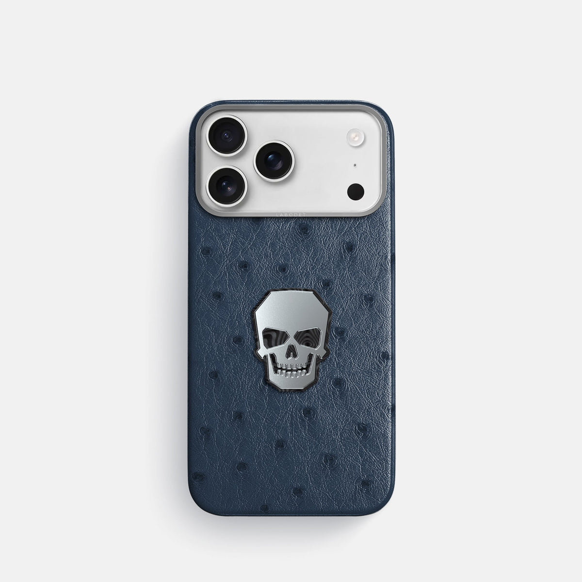 Classic Case With Titanium Skull For iPhone 18 Pro In Ostrich -1 | Navy-Blue-Steel