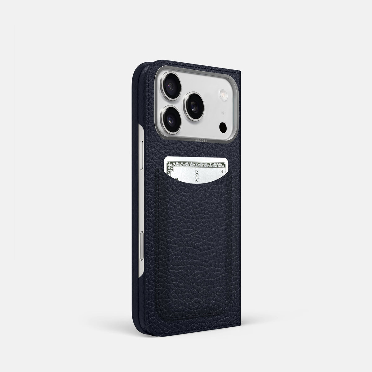 Folio Case with Card For iPhone 18 Pro In Calf -1 | Marine-Steel