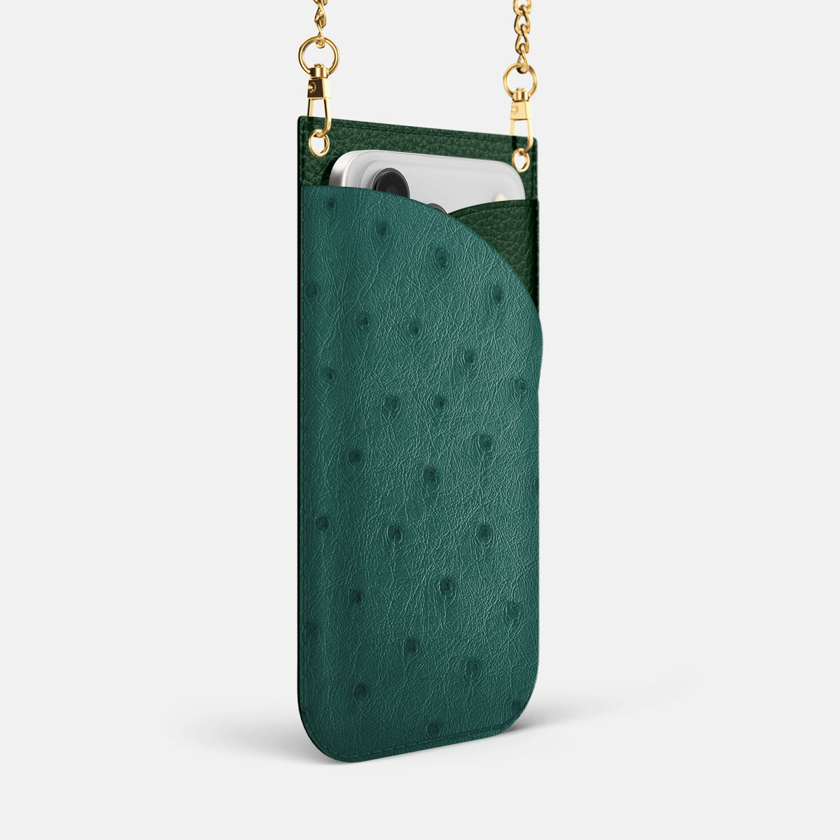 Crossbody Bag For iPhone 18 Pro Max In Ostrich -2 | Forest-Green-Gold