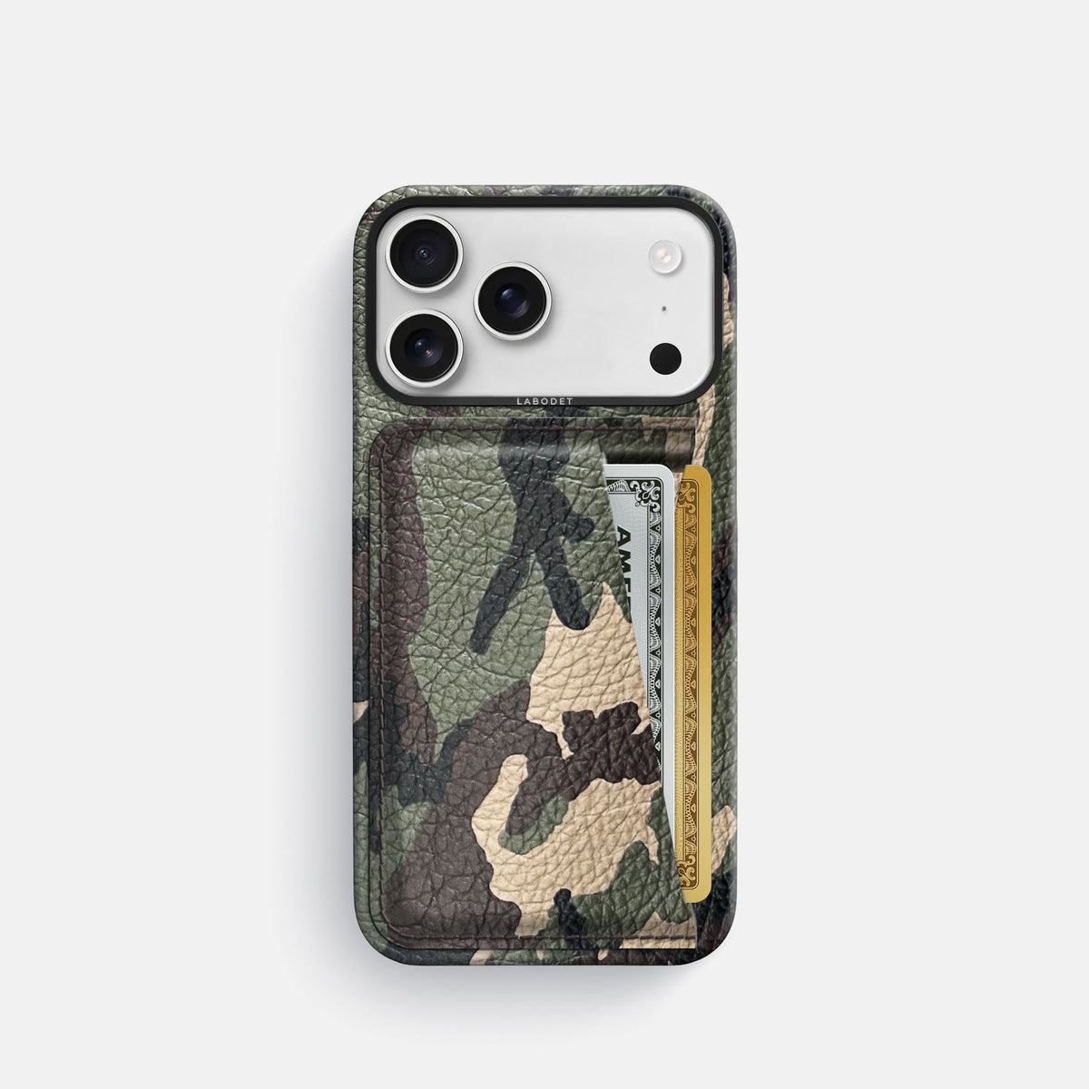 Double Card Case For iPhone 18 Pro In Calf -1 | Camouflage-Black