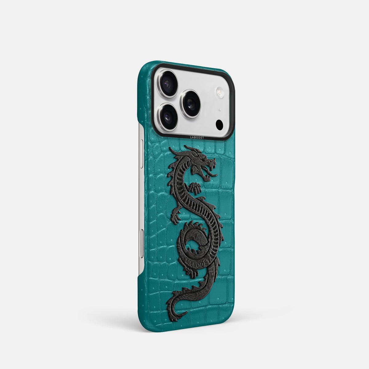 Classic Case With Carbon Dragon For iPhone 17 Pro In Porosus Crocodile -2 | Celadon-Black