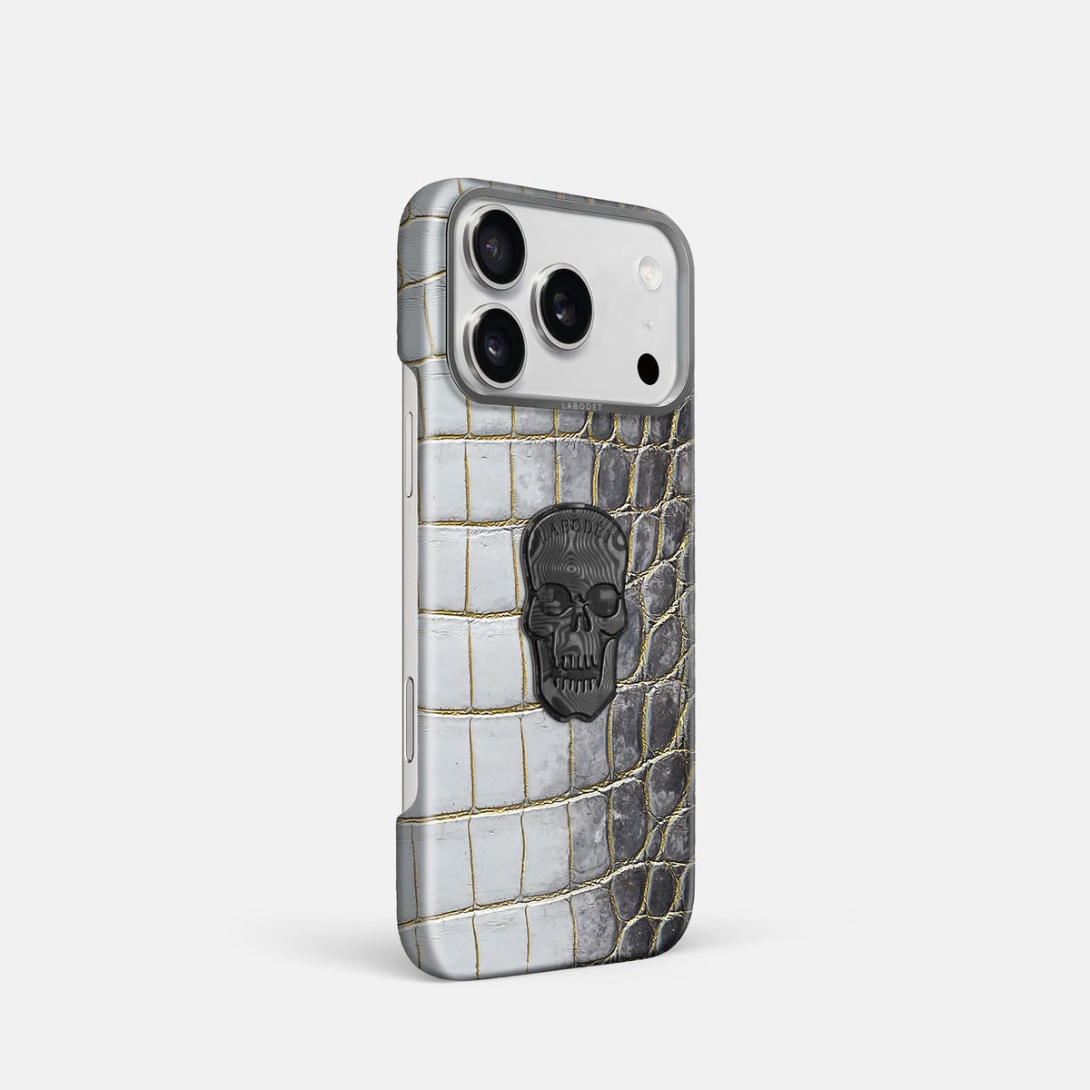 Classic Case With Carbon Skull For iPhone 17 Pro In Himalayan Crocodile -2 | Gold-Steel