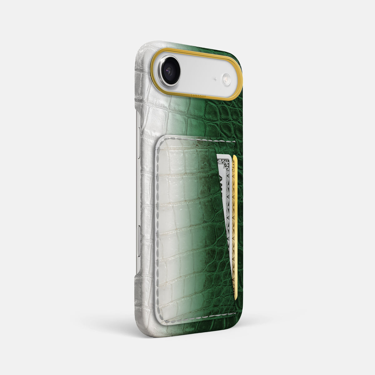 Double Card Case For iPhone 17 Air In Himalayan Crocodile -2 | Green-Gold