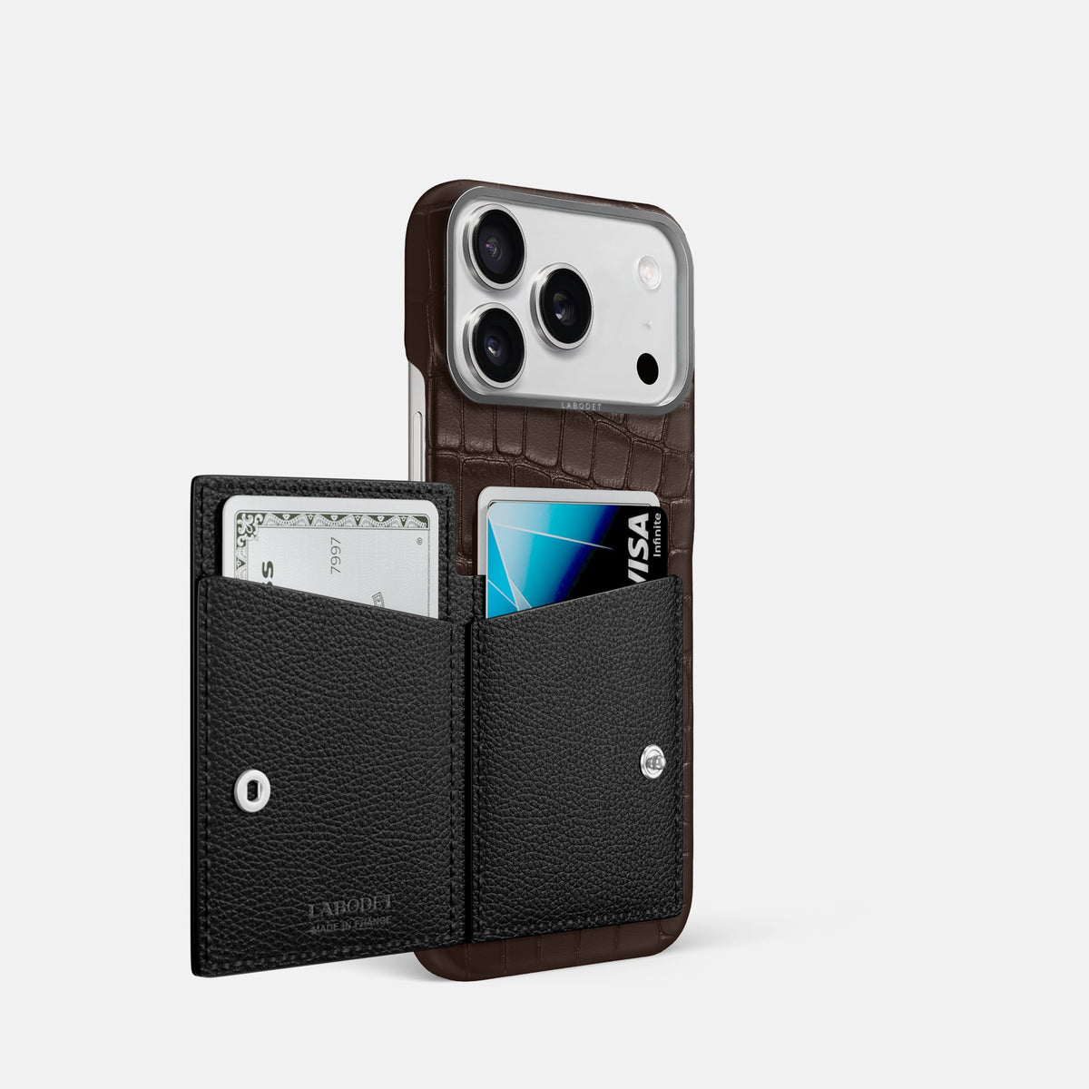 Bi-Fold Case For iPhone 18 Pro In Alligator -2 | Dark-Brown-Steel