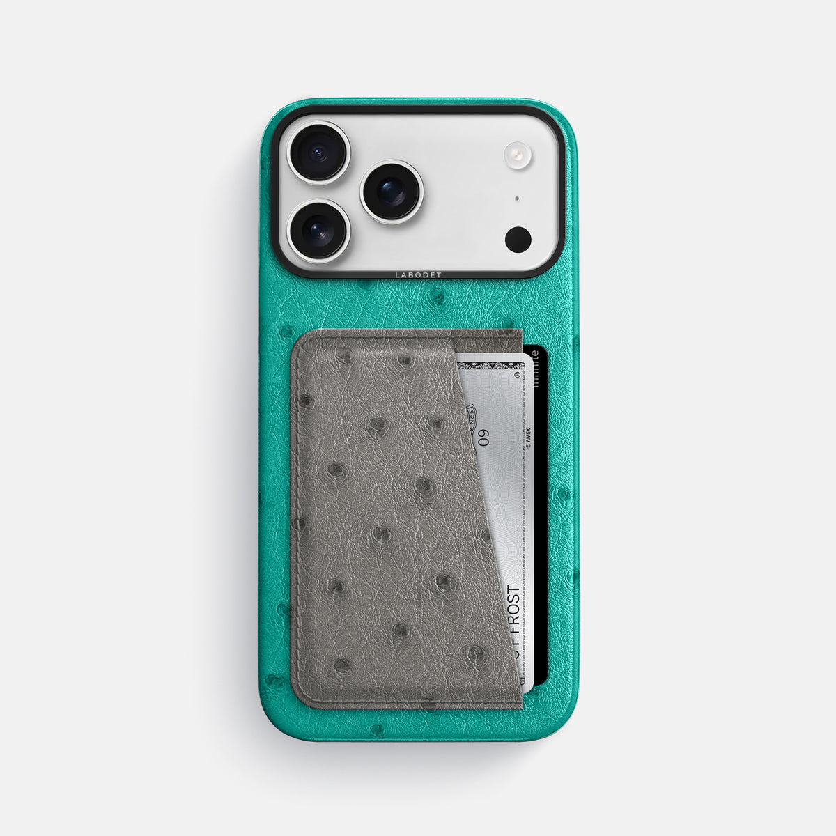 Double Card Case Coloré For iPhone 17 Pro Max In Ostrich -1 | Turquoise-Black