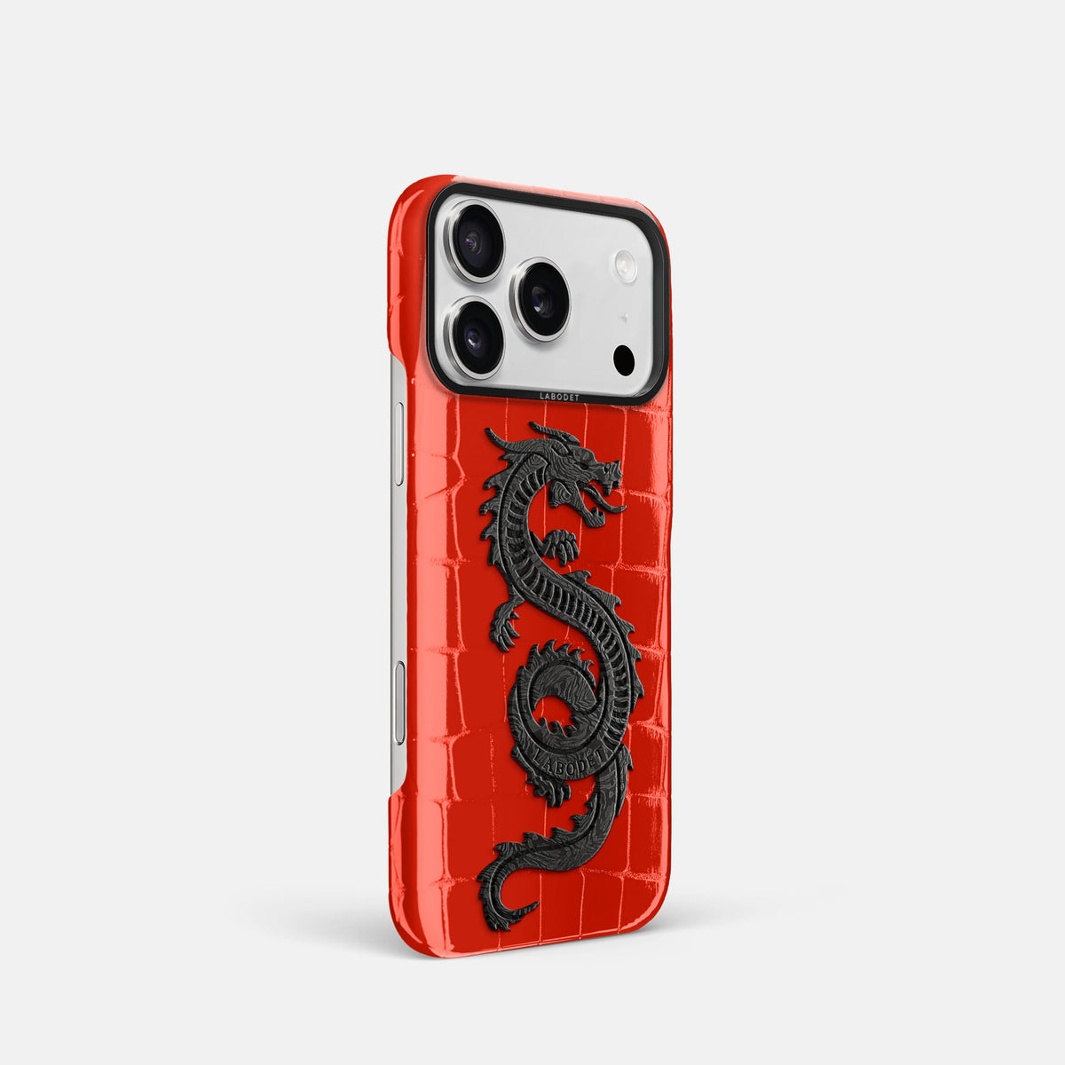 Classic Case With Carbon Dragon For iPhone 18 Pro In Shiny Alligator -2 | Coral-Orange-Black