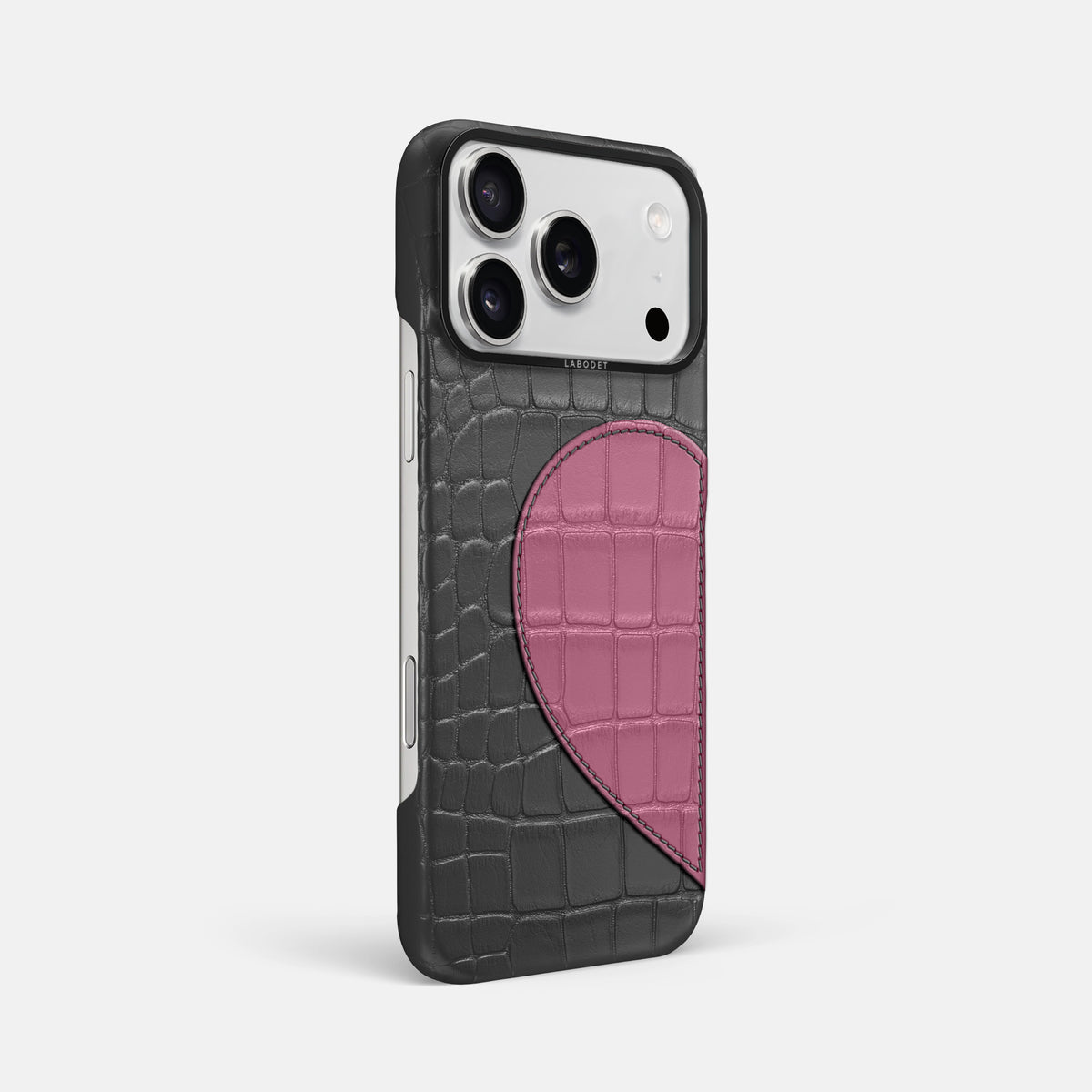 Classic Case With Half Heart - Left For iPhone 17 Pro Max In Alligator -2 | Grey-Black