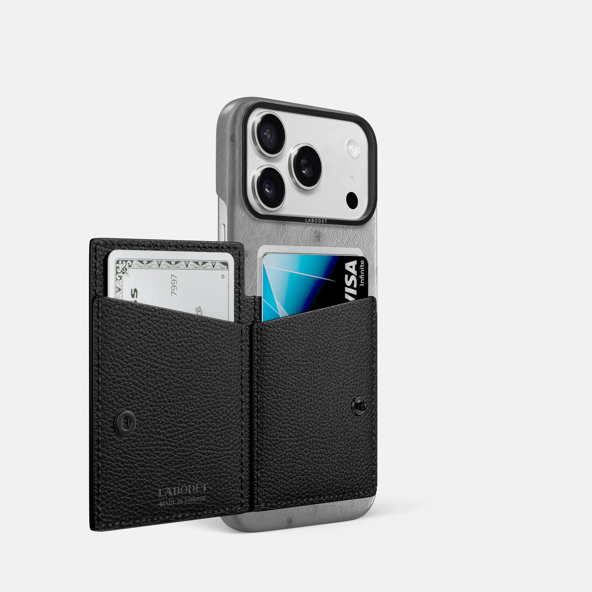 Bi-Fold Case For iPhone 18 Pro In Ostrich -2 | Silver-Black