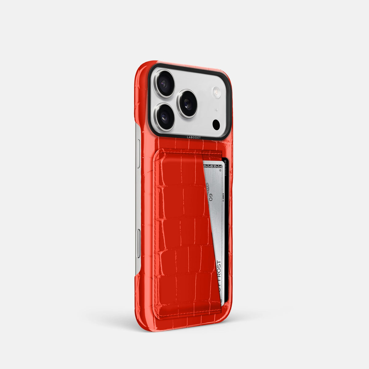 Double Card Case For iPhone 18 Pro In Shiny Alligator -2 | Coral-Orange-Black