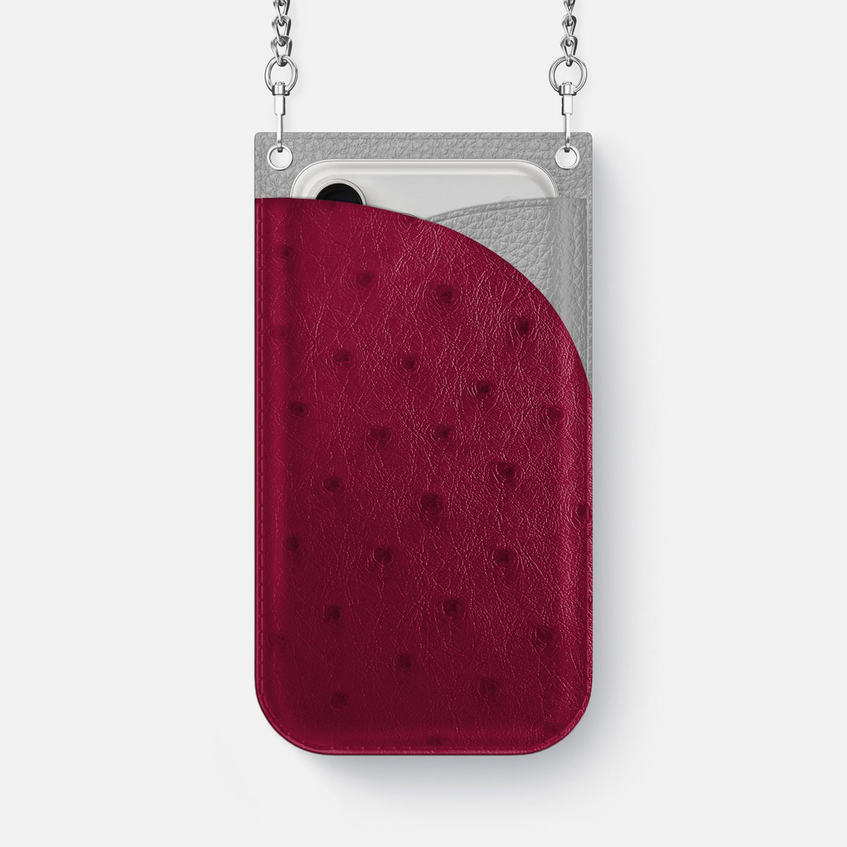Crossbody Bag For iPhone 18 Pro Max In Ostrich -1 | Bordeaux-Steel