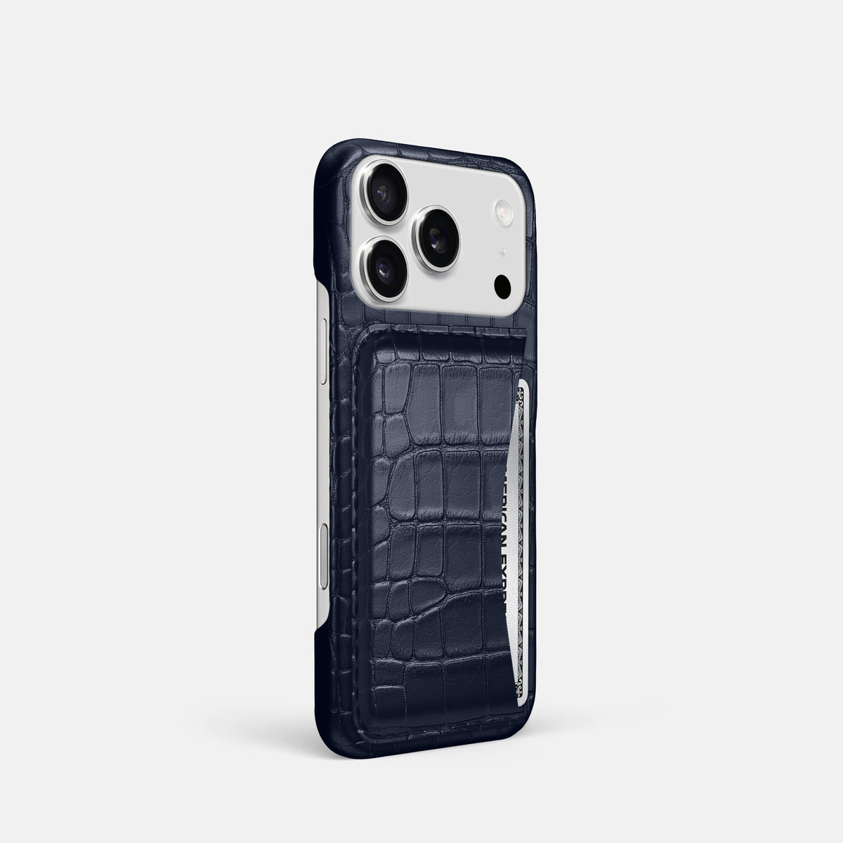 Slim Card Case For iPhone 18 Pro In Alligator -2 | Navy-Blue