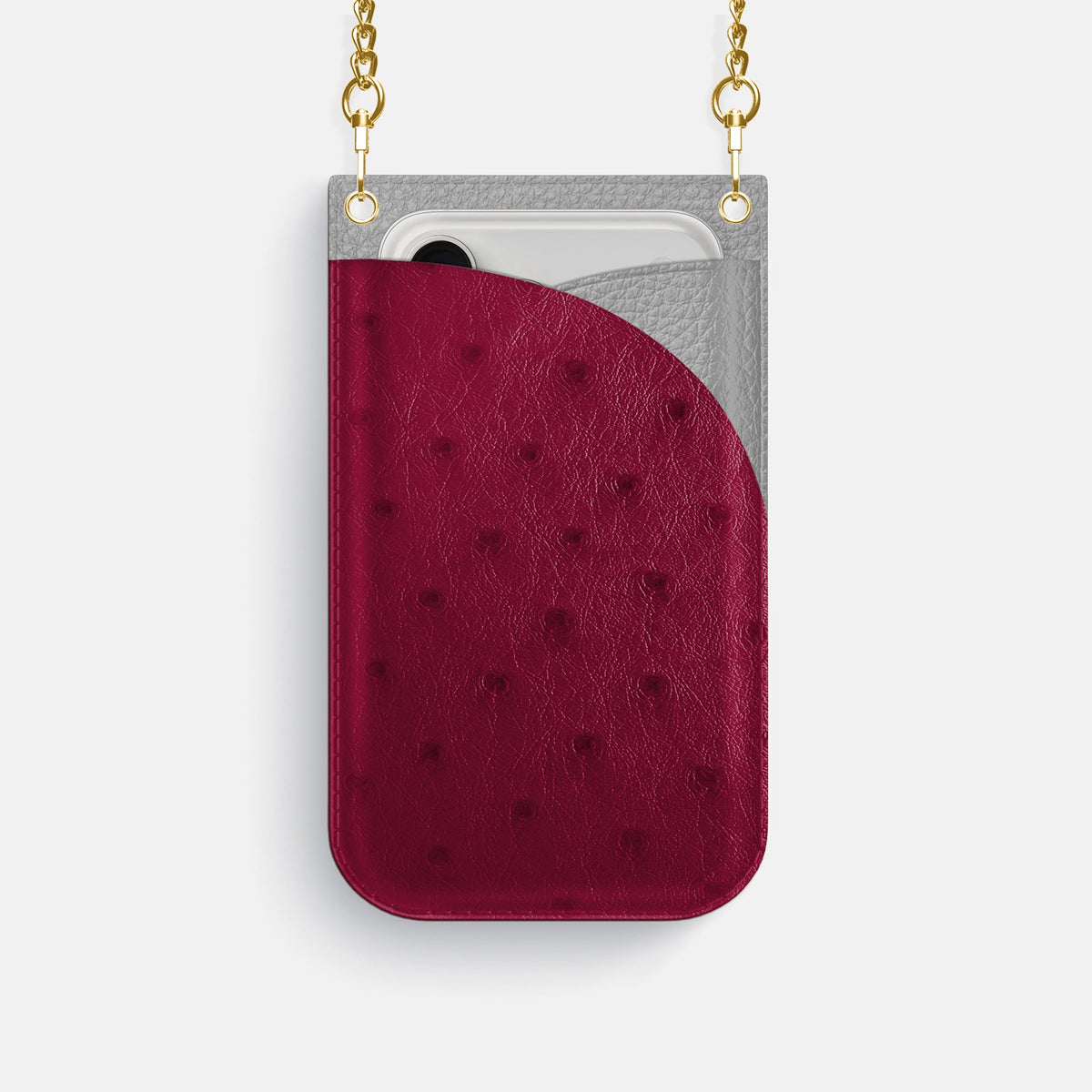 Crossbody Bag For iPhone 18 Pro In Ostrich -1 | Bordeaux-Gold
