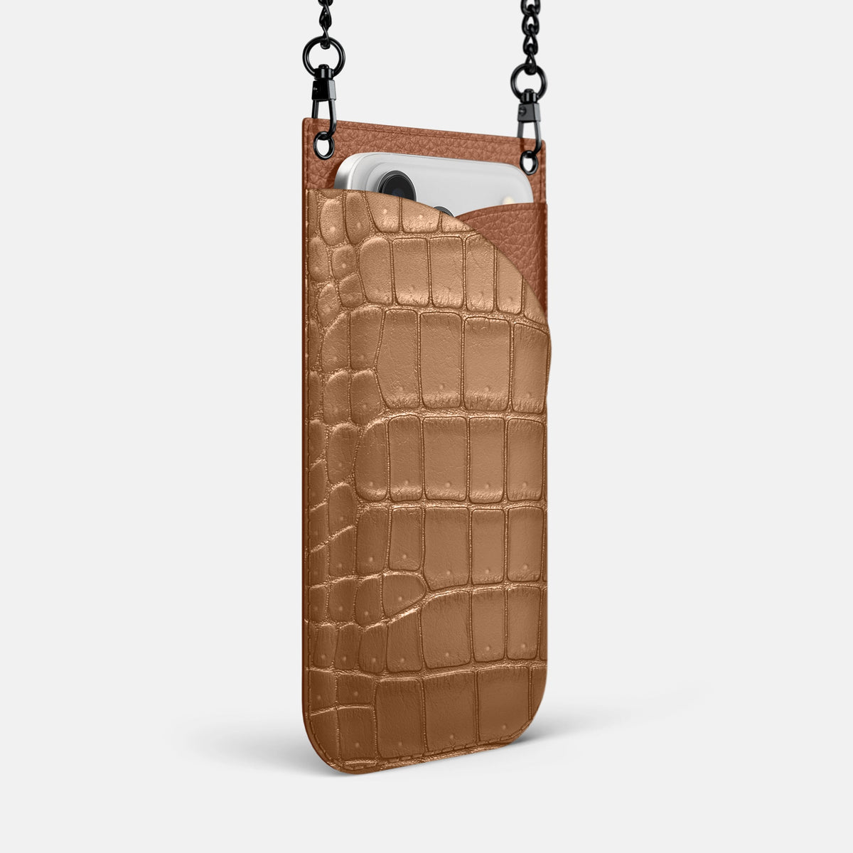 Crossbody Bag For iPhone 18 Pro Max In Porosus Crocodile -2 | Milk-Chocolate-Black