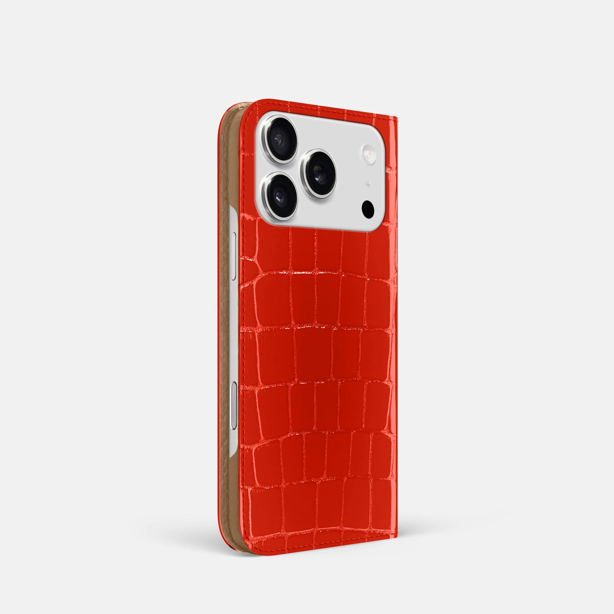 Folio Slim Case For iPhone 18 Pro In Shiny Alligator -1 | Coral-Orange