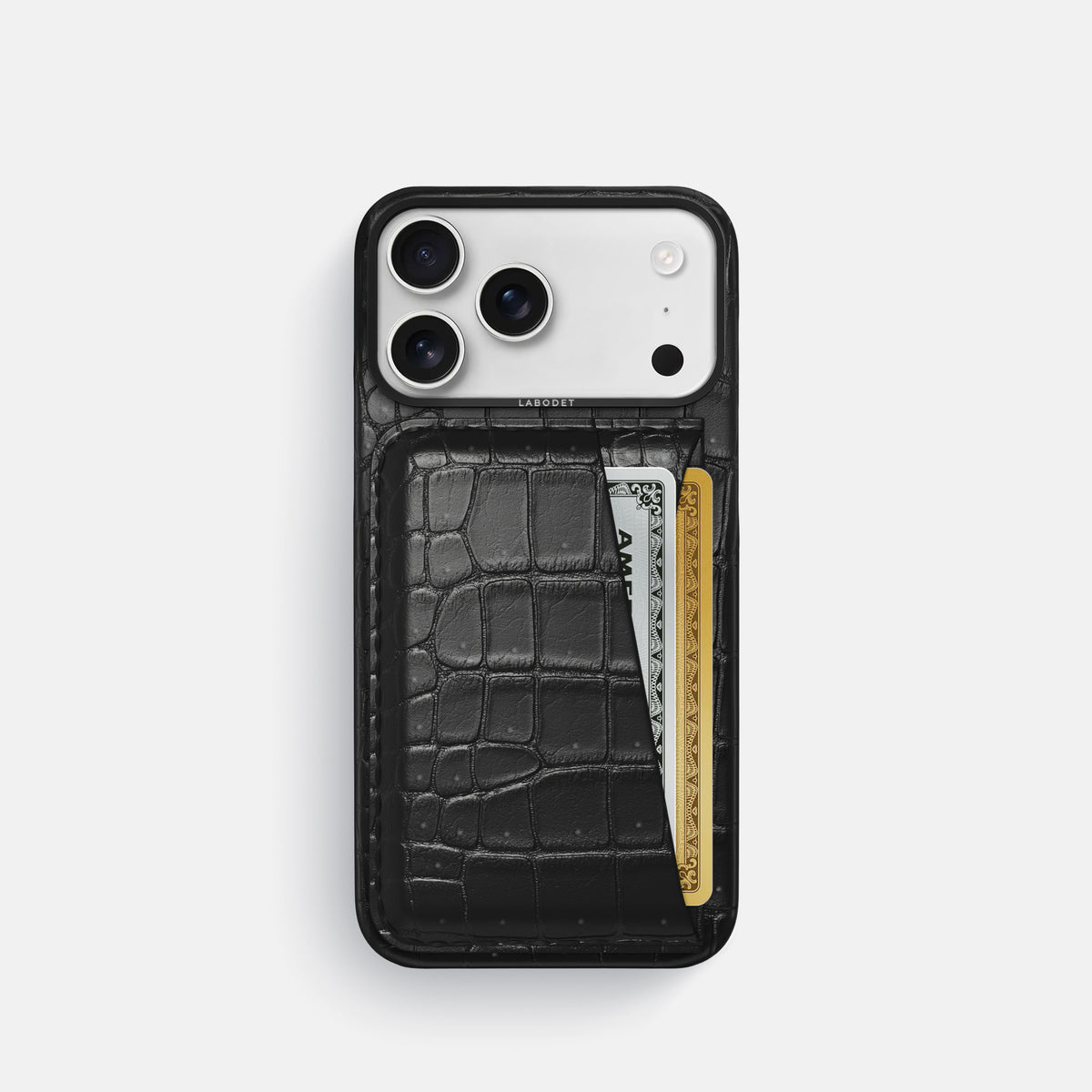 Double Card Case For iPhone 17 Pro In Porosus Crocodile -1 | Black-Black