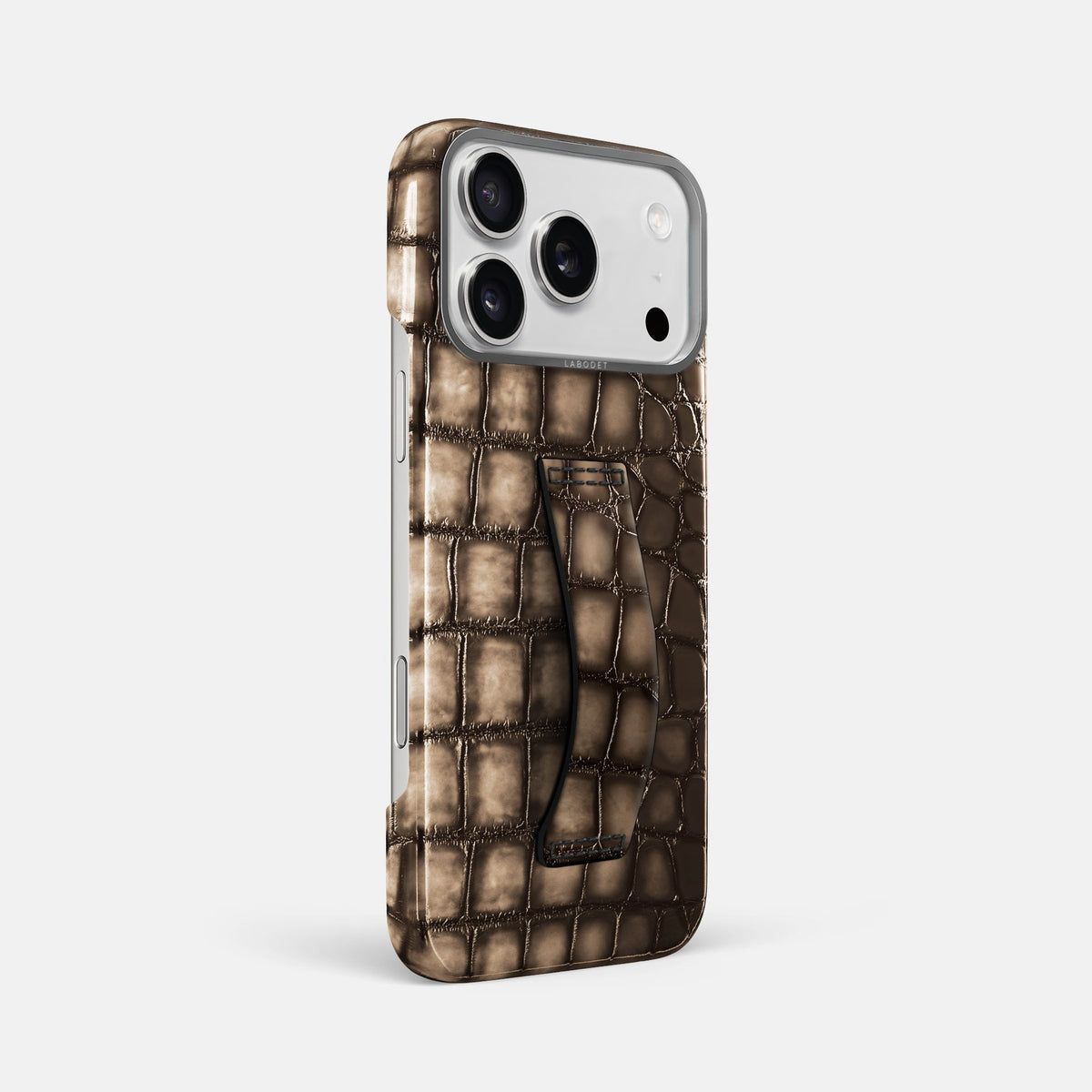 Finger Case For iPhone 18 Pro Max In Patina Alligator -2 | Etoupe-Steel