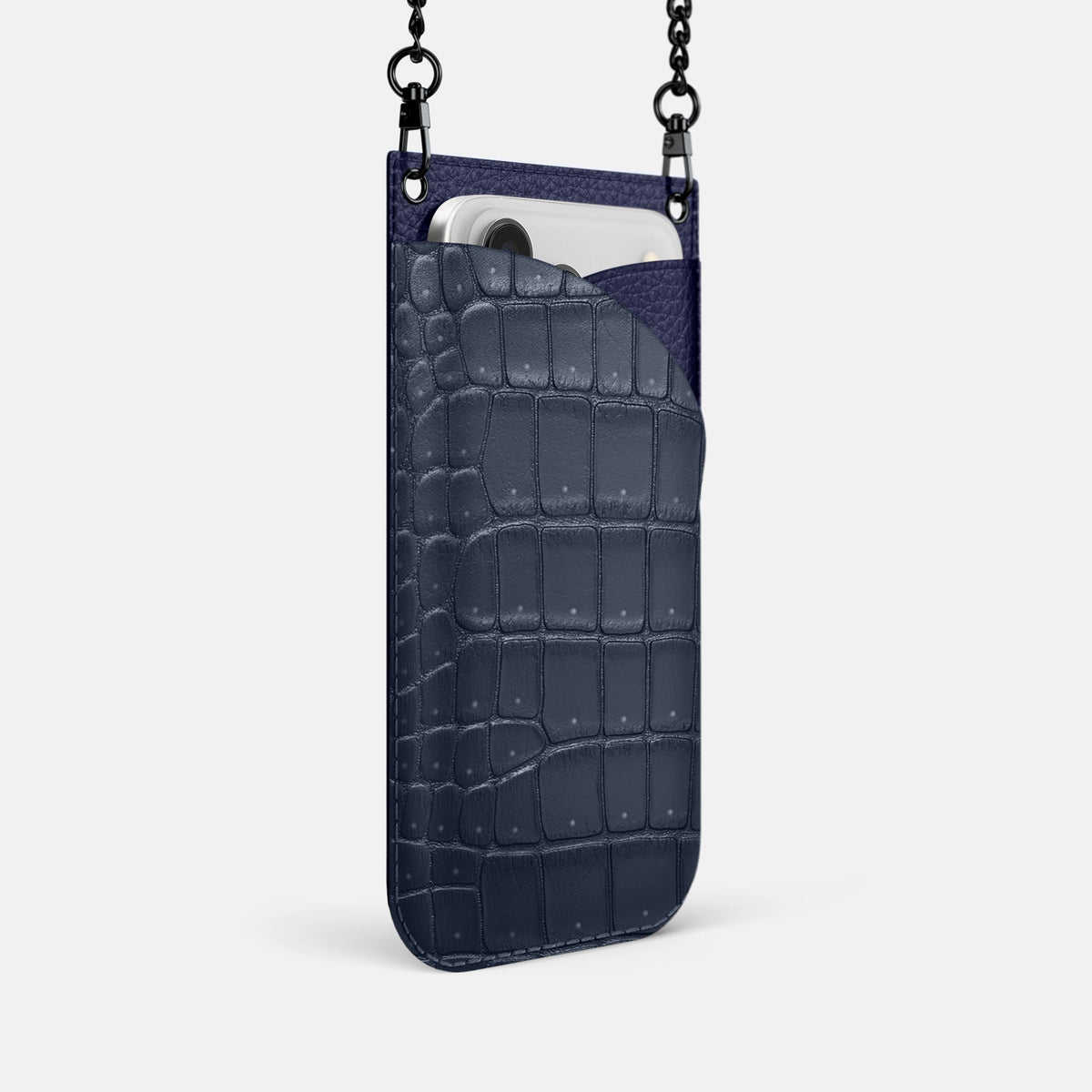 Crossbody Bag For iPhone 18 Pro In Porosus Crocodile -2 | Deep-Blue-Sea-Black