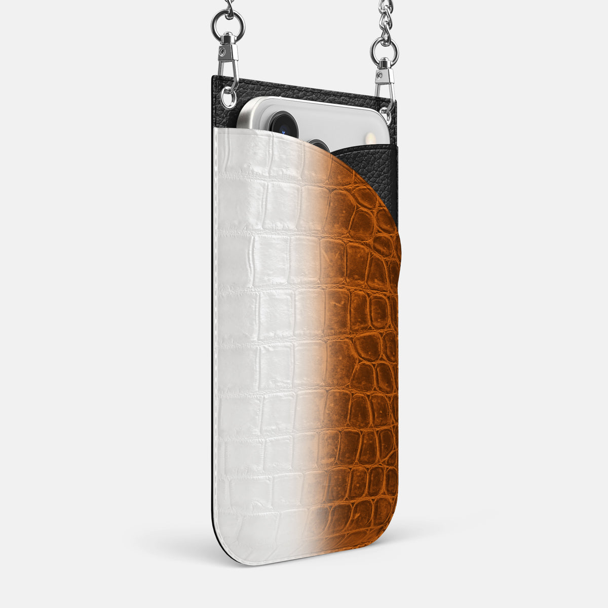 Crossbody Bag For iPhone 17 Pro Max In Himalayan Crocodile -2 | Orange-Steel