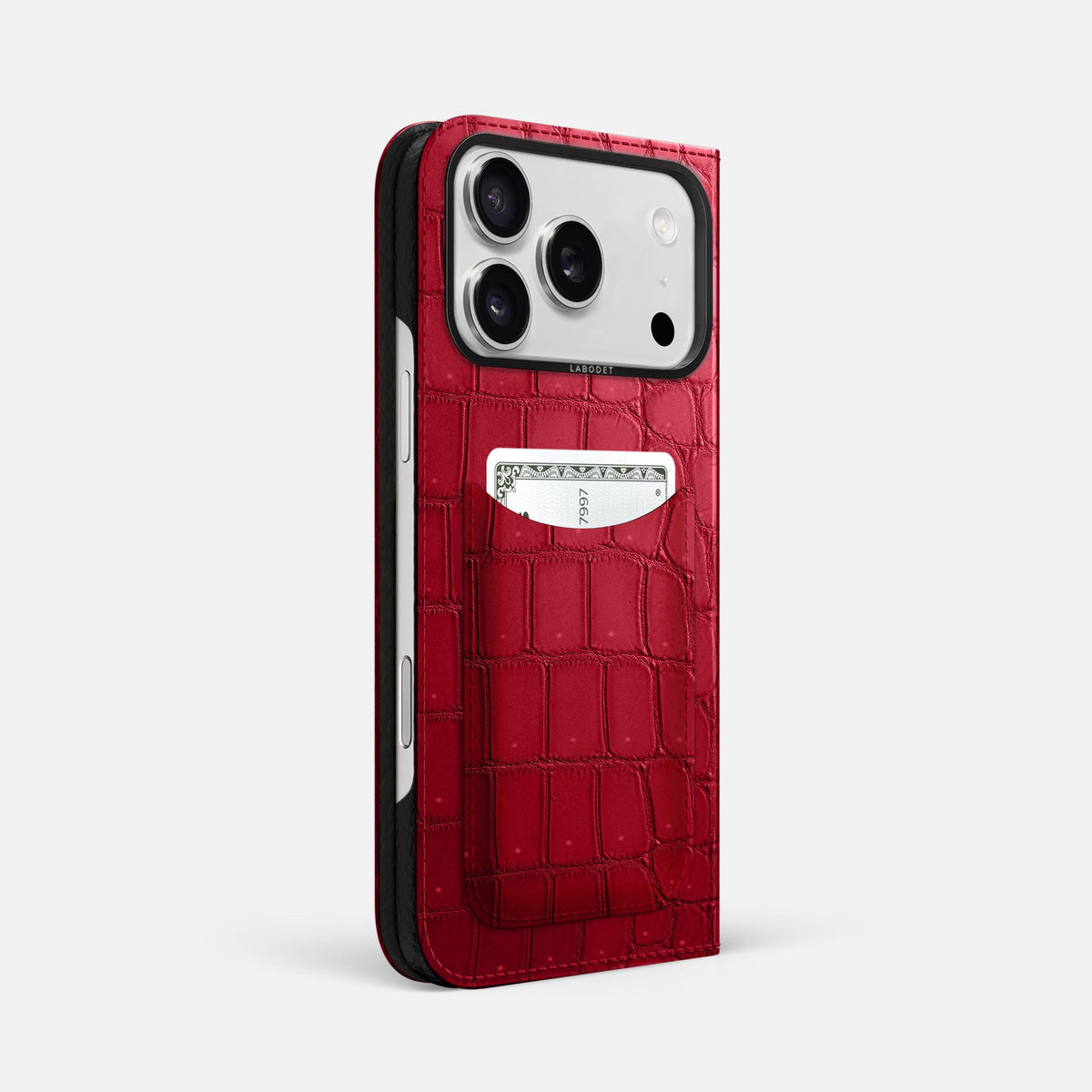 Folio Case with Card For iPhone 18 Pro Max In Porosus Crocodile -1 | Burgundy-Black