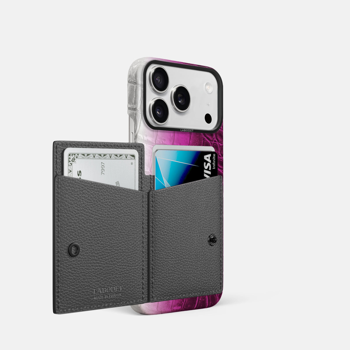 Bi-Fold Case For iPhone 17 Pro In Himalayan Crocodile -2 | Fuchsia-Black