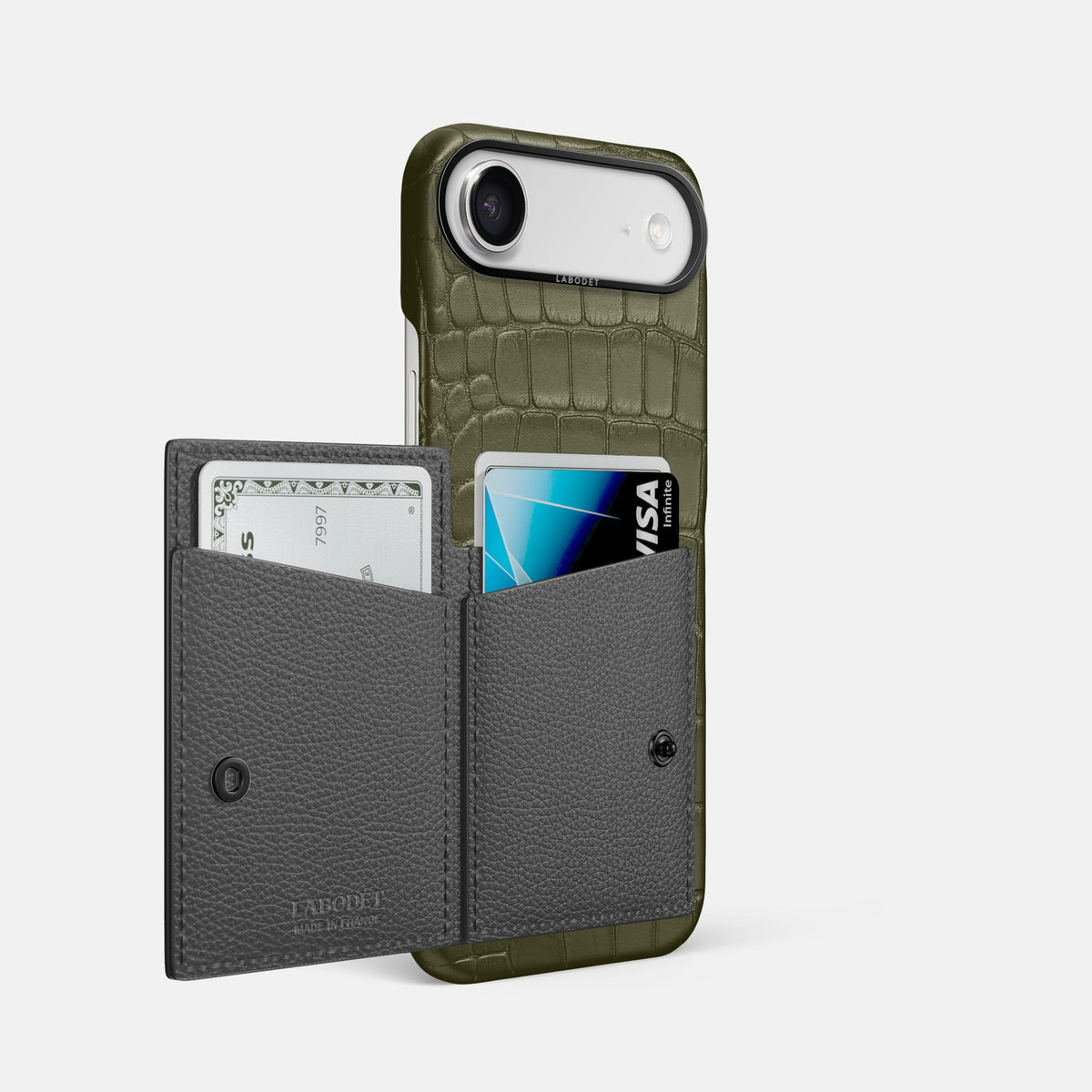 Bi-Fold Case For iPhone 17 Air In Alligator -2 | Kaki-Green-Black