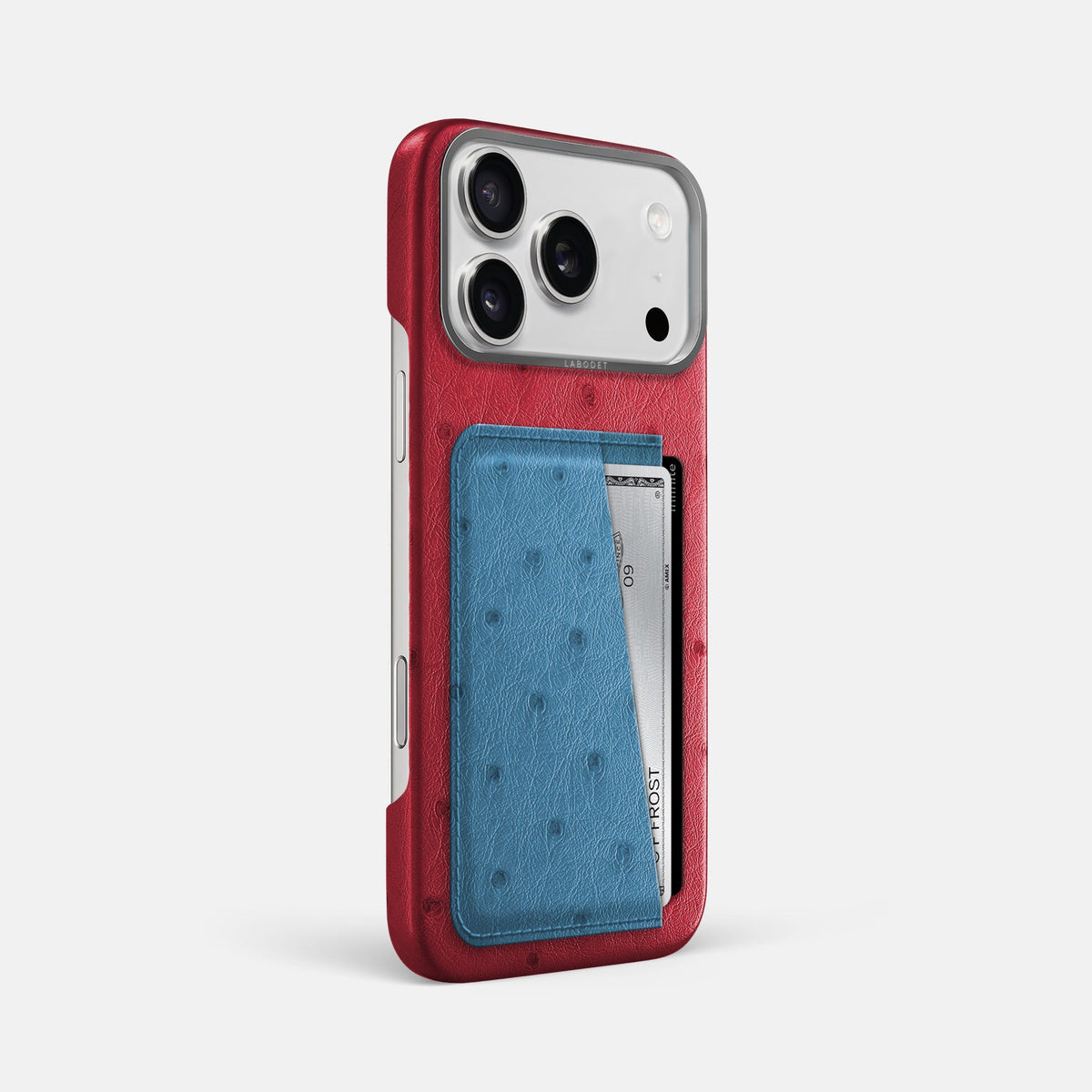 Double Card Case Coloré For iPhone 18 Pro Max In Ostrich -2 | Red-Steel