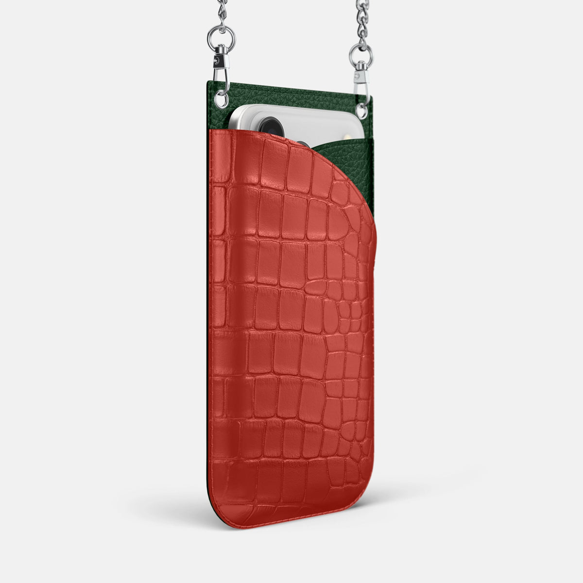 Crossbody Bag For iPhone 18 Pro In Alligator -2 | Red-Steel