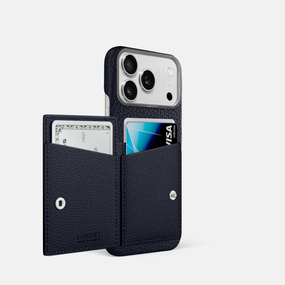 Bi-Fold Case For iPhone 18 Pro In Calf -2 | Marine-Steel