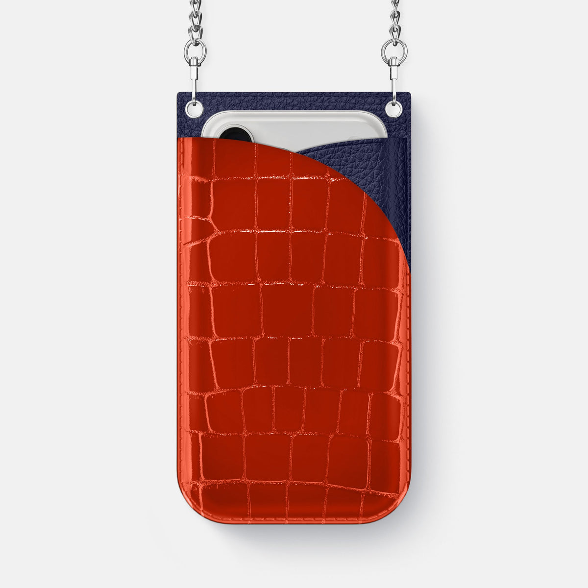 Crossbody Bag For iPhone 18 Pro Max In Shiny Alligator -1 | Orange-Steel