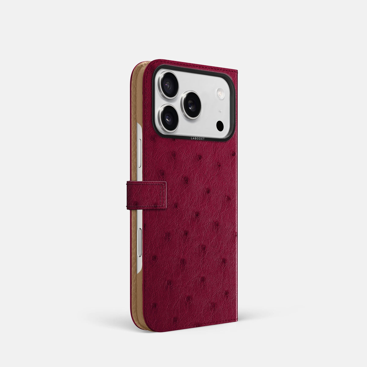 Folio Case with Clasp For iPhone 18 Pro In Ostrich -1 | Bordeaux-Black