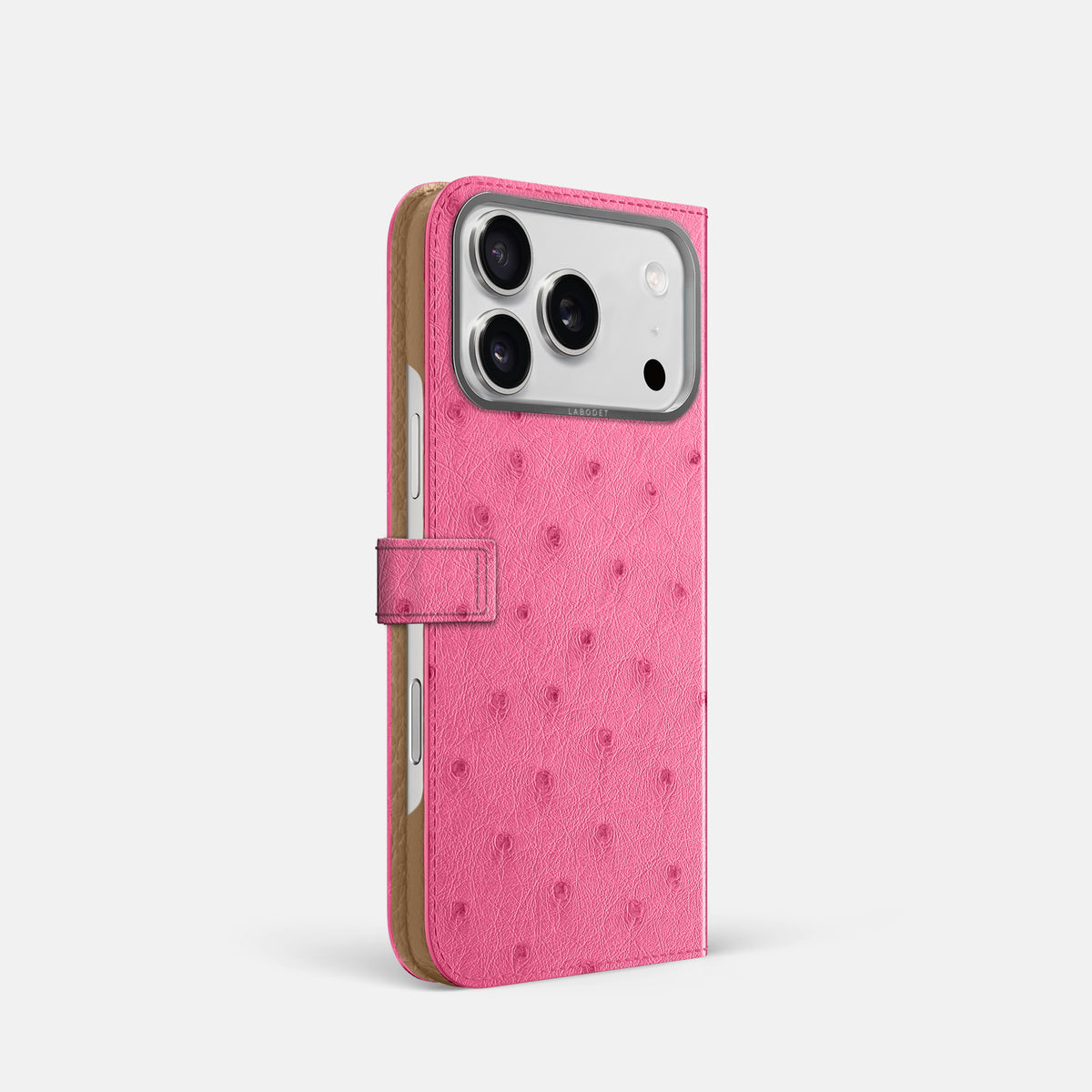 Folio Case with Clasp For iPhone 17 Pro In Ostrich -1 | Pink-Steel