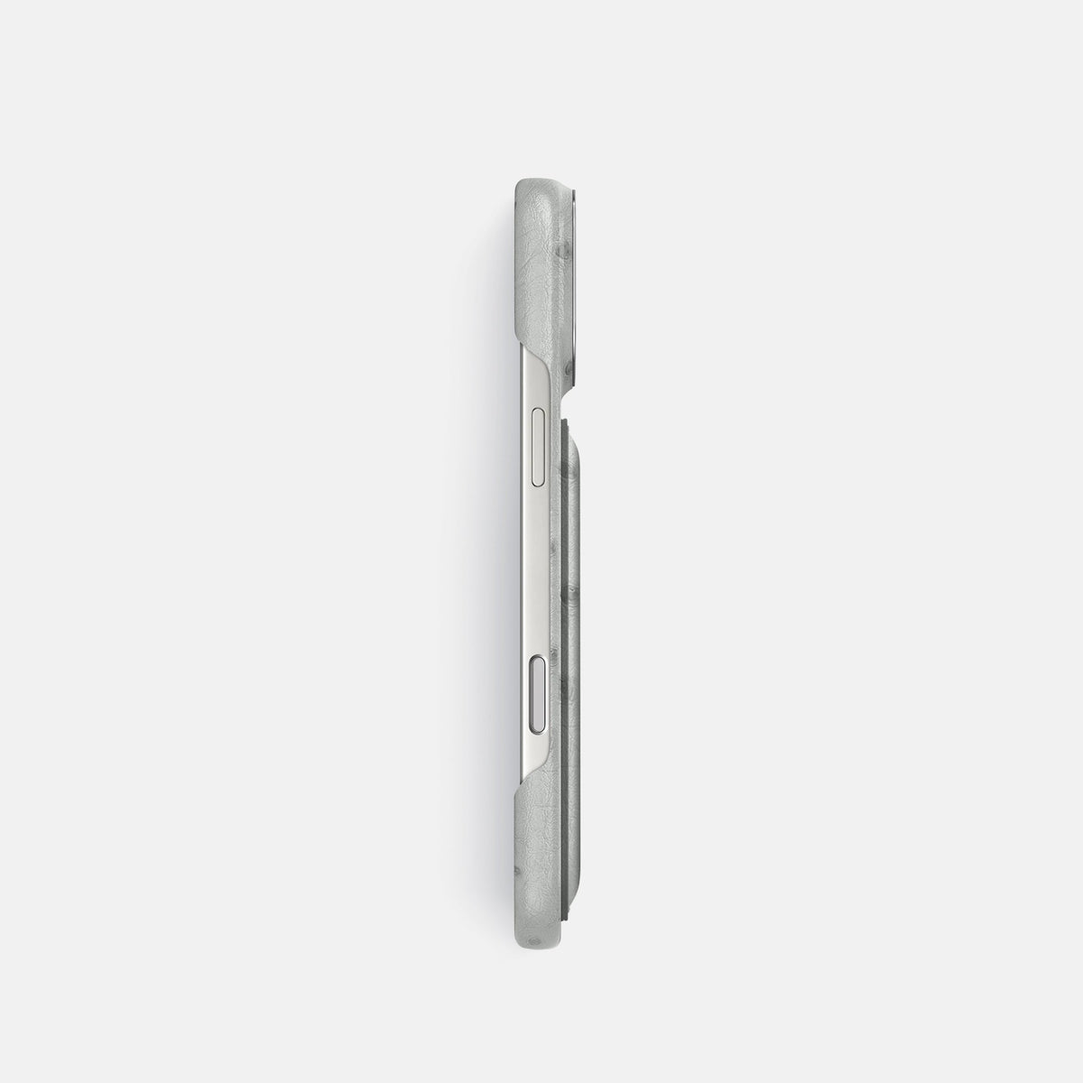 Double Card Case For iPhone 18 Pro In Ostrich -3 | White-Steel