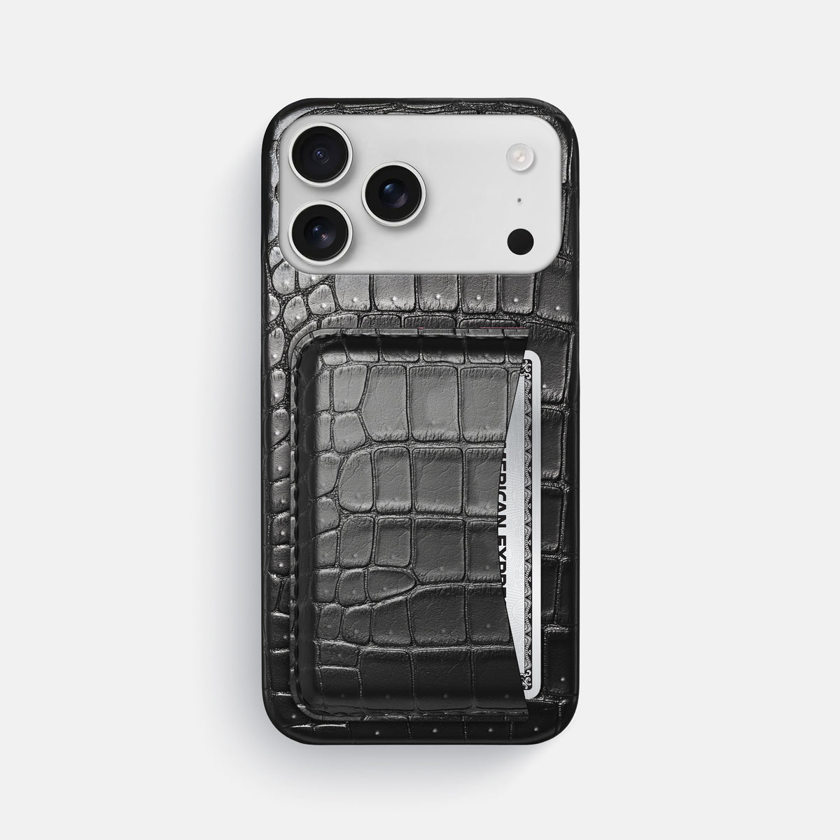 Slim Card Case For iPhone 17 Pro Max In Porosus Crocodile -1 | Shiny-Black