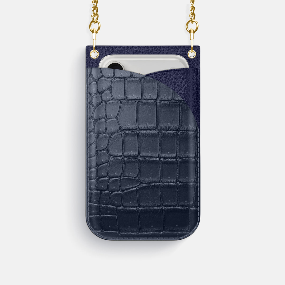 Crossbody Bag For iPhone 17 Pro In Porosus Crocodile -1 | Deep-Blue-Sea-Gold