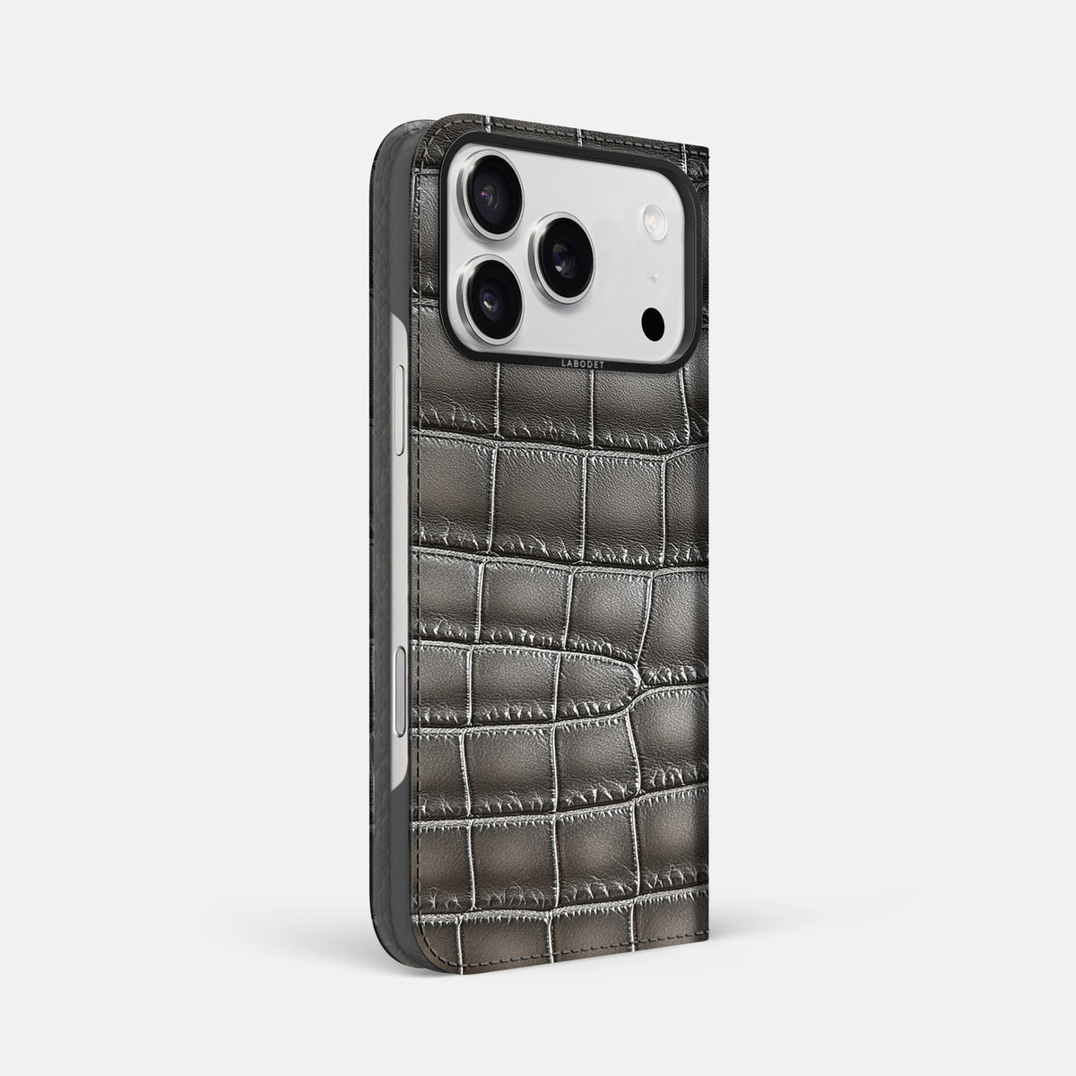 Folio Case For iPhone 17 Pro Max In Patina Alligator -1 | Grey-Black