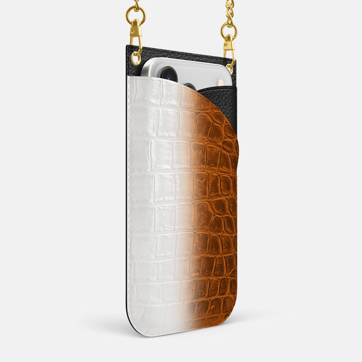 Crossbody Bag For iPhone 17 Pro Max In Himalayan Crocodile -2 | Orange-Gold