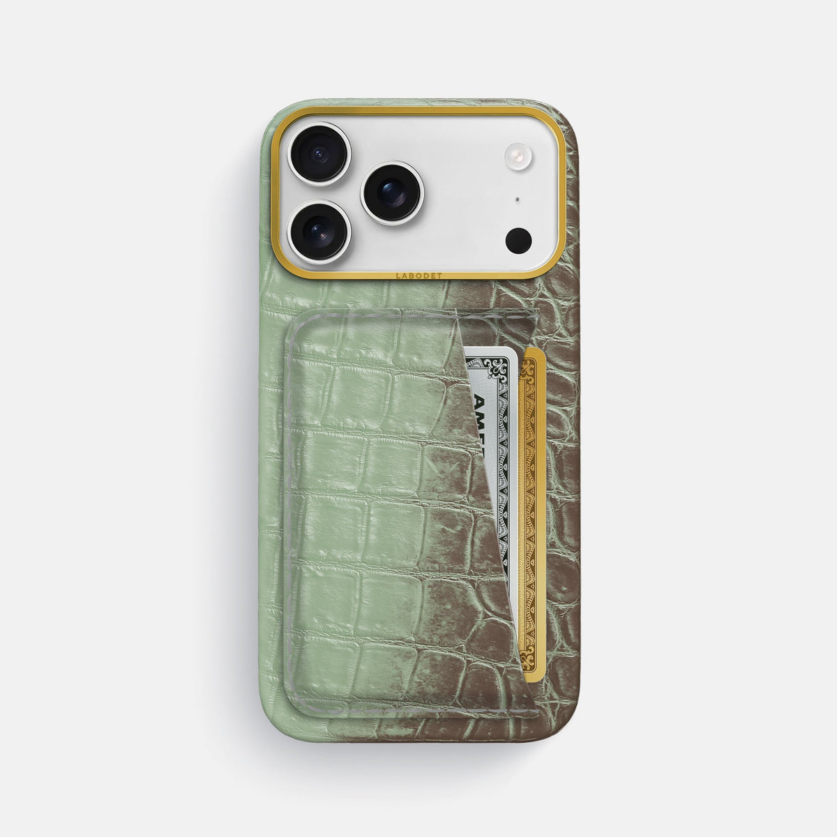 Double Card Case For iPhone 18 Pro Max In Himalayan Crocodile -1 | Pistachio-Gold