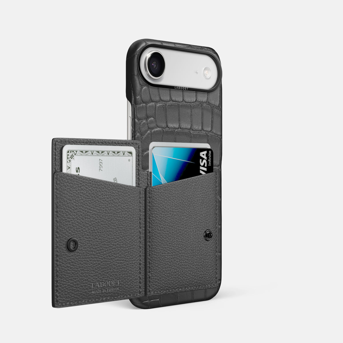 Bi-Fold Case For iPhone 17 Air In Alligator -2 | Grey-Black