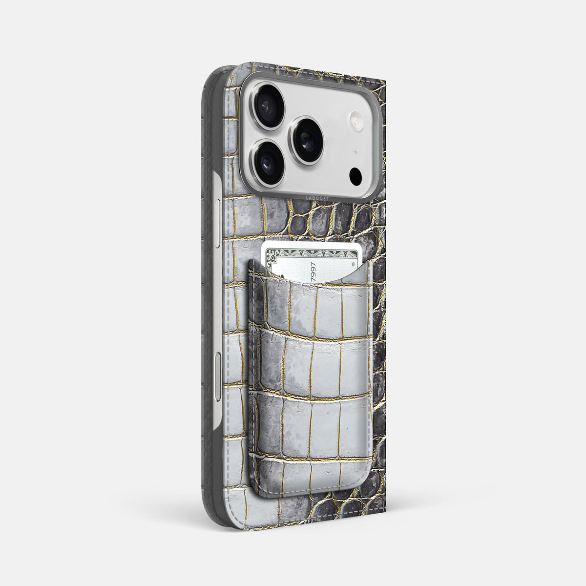 Folio Case with Card For iPhone 17 Pro Max In Himalayan Crocodile -1 | Gold-Steel