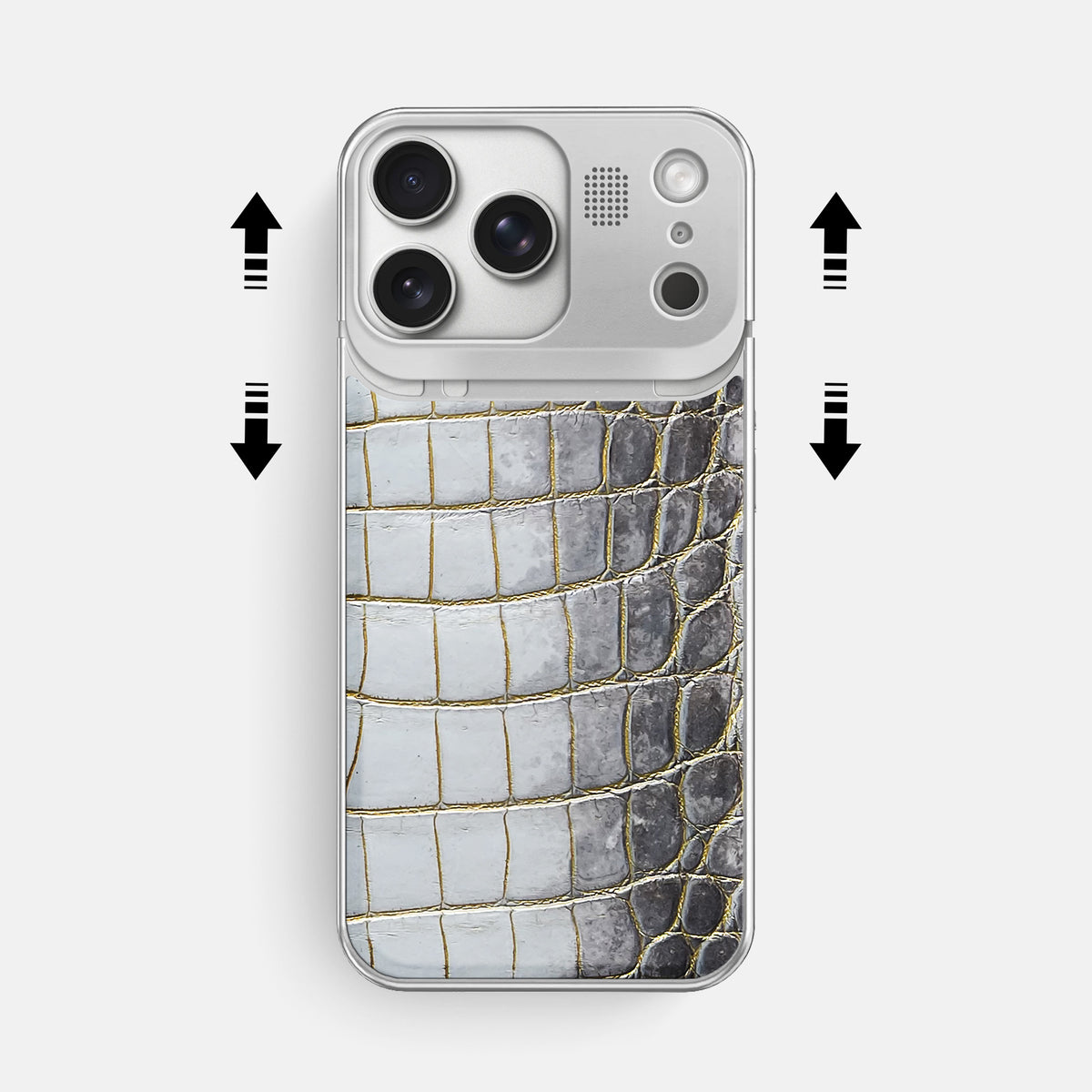 Metal Case For iPhone 17 Pro Max In Himalayan Crocodile -2 | Gold-Steel